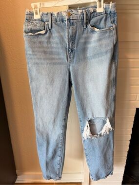 Good American Distressed Straight Leg Jeans Light Wash Size 10/30